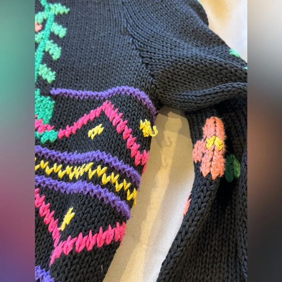 Cottagecore Grandma Vintage 1980s Black Sweater Floral Detail Size Large 12/14 - Picture 11 of 11